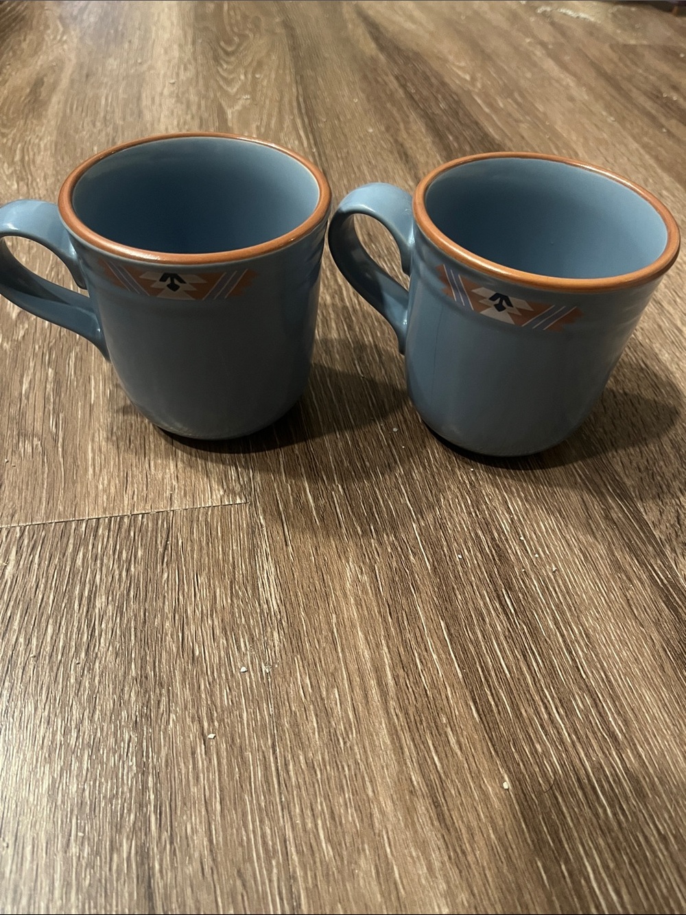 Noritake Stoneware Adobe Blue Mugs with Terracotta Rim – Set of 2